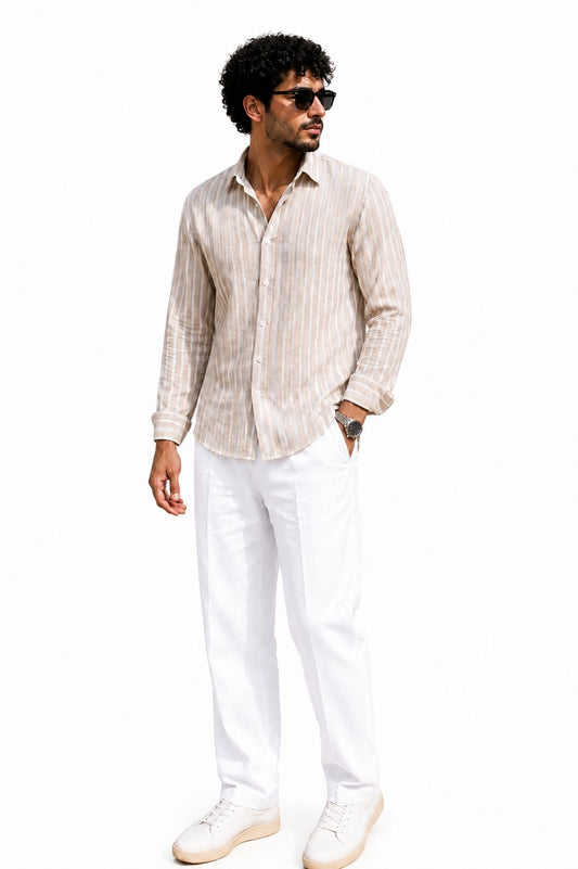 Beige Striped Linen Shirt