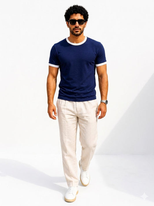 Navy Ringer Tee-white