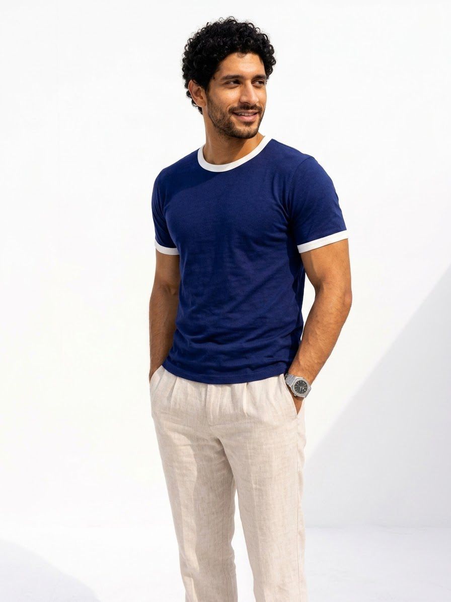 Navy Ringer Tee-white