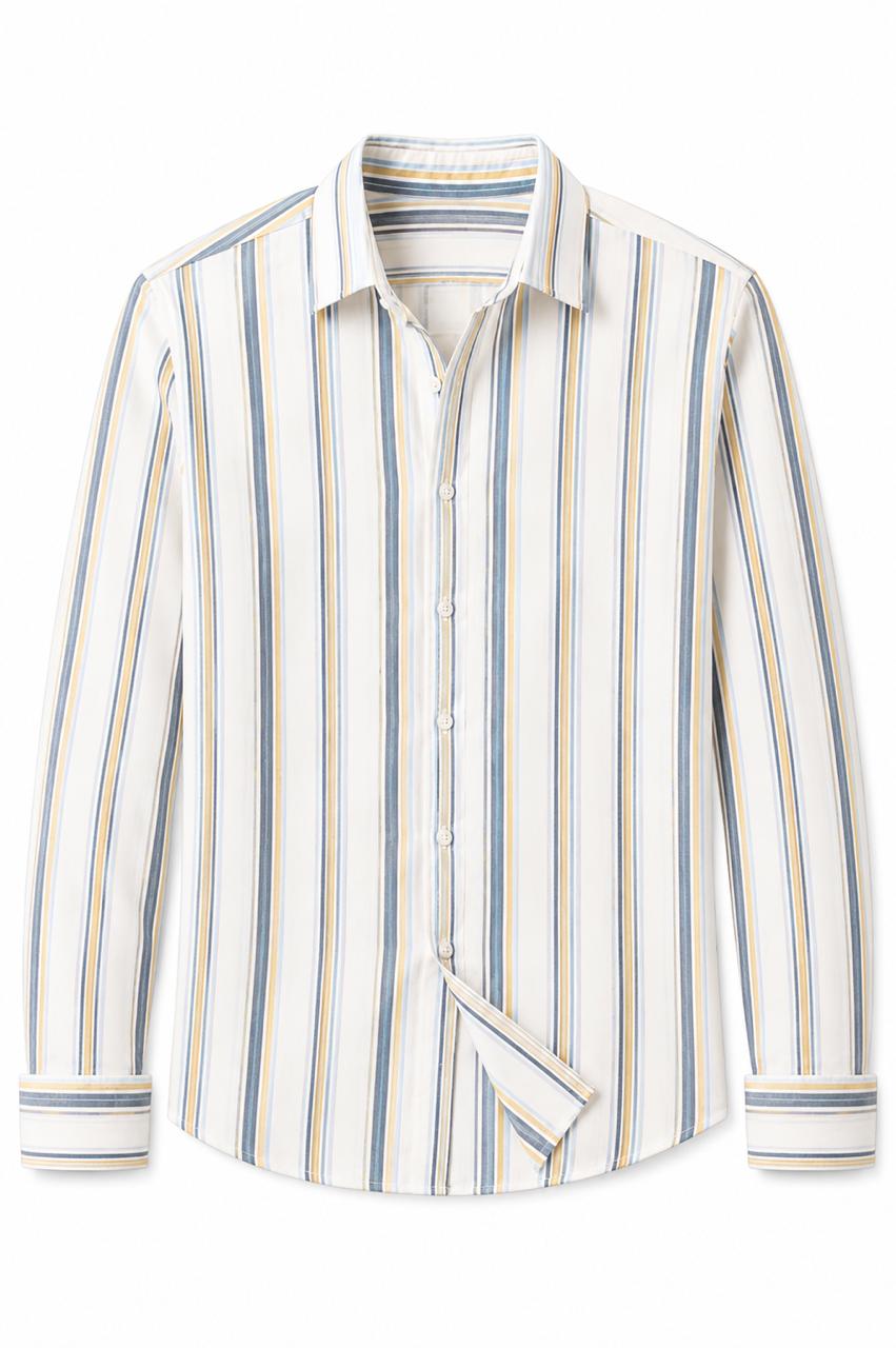 White Multicolor Striped Linen Shirt