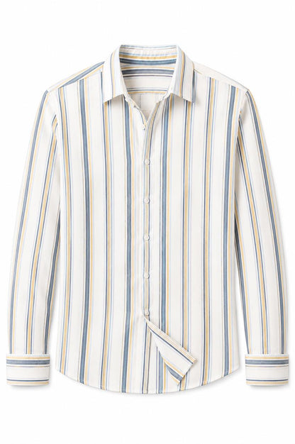 White Multicolor Striped Linen Shirt