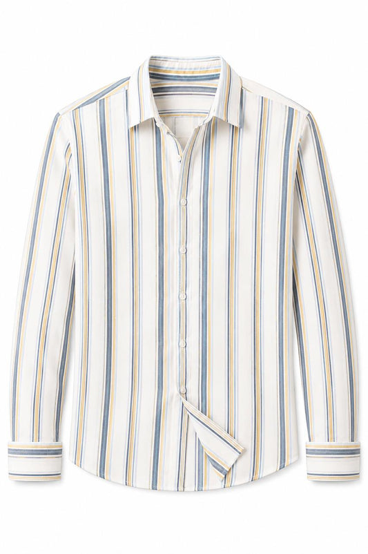 White Multicolor Striped Linen Shirt