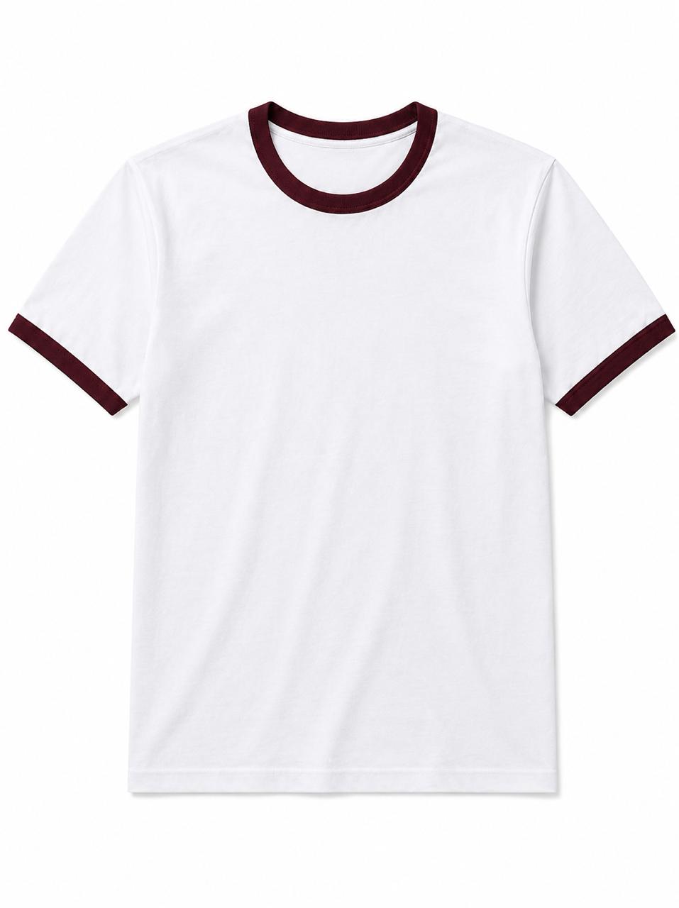 White Ringer Tee -Burgundy
