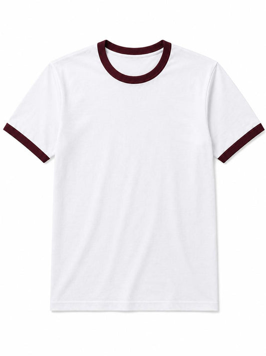 White Ringer Tee -Burgundy