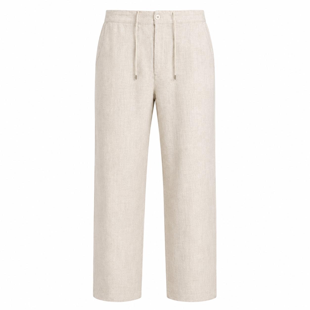 Beige Linen Drawstring Pants