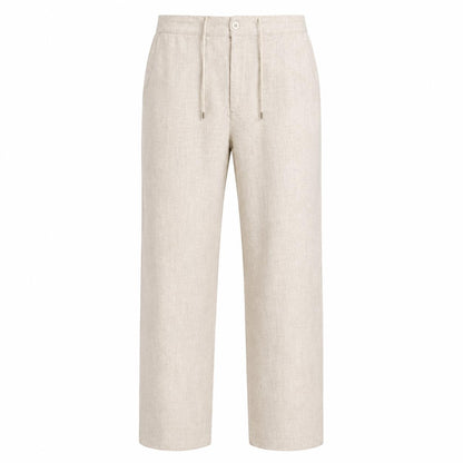 Beige Linen Drawstring Pants