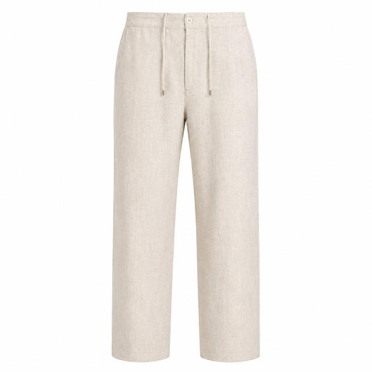 Beige Linen Drawstring Pants