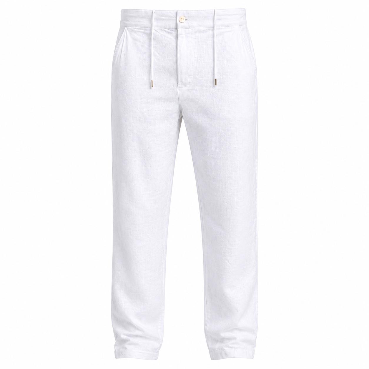 White Linen Drawstring Pants