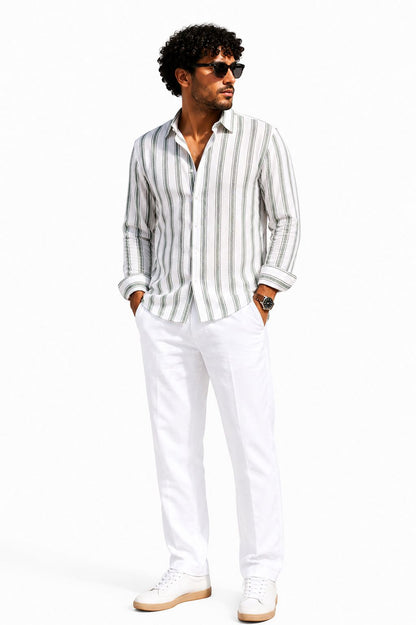 White Grey Striped Linen Shirt