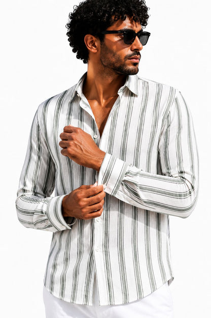 White Grey Striped Linen Shirt