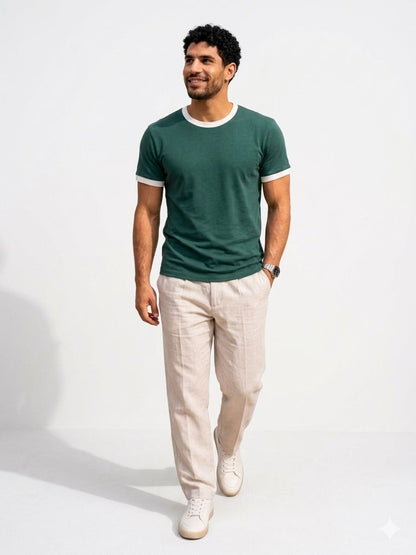 Green Ringer Tee -White