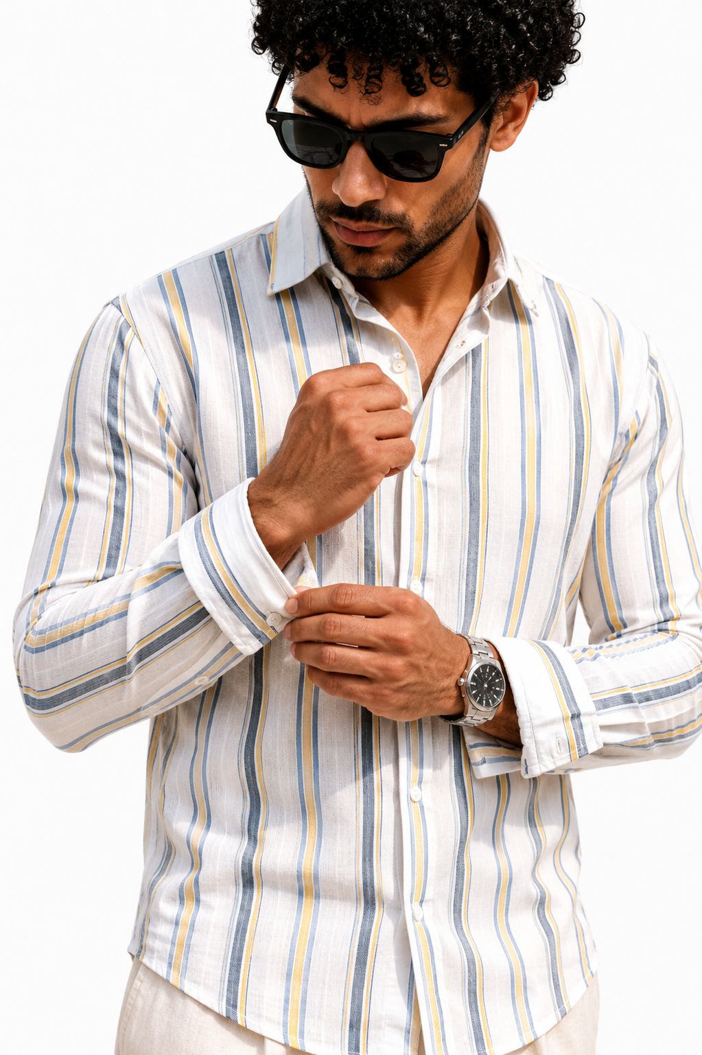 White Multicolor Striped Linen Shirt