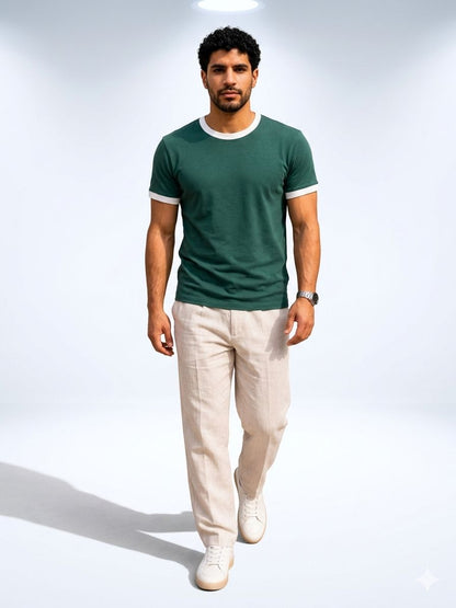 Green Ringer Tee -White