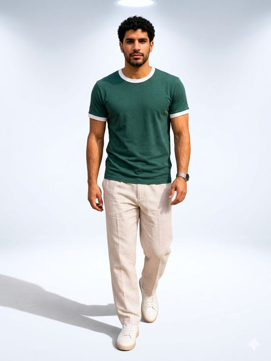 Green Ringer Tee -White
