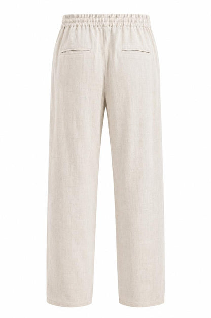 Beige Linen Drawstring Pants