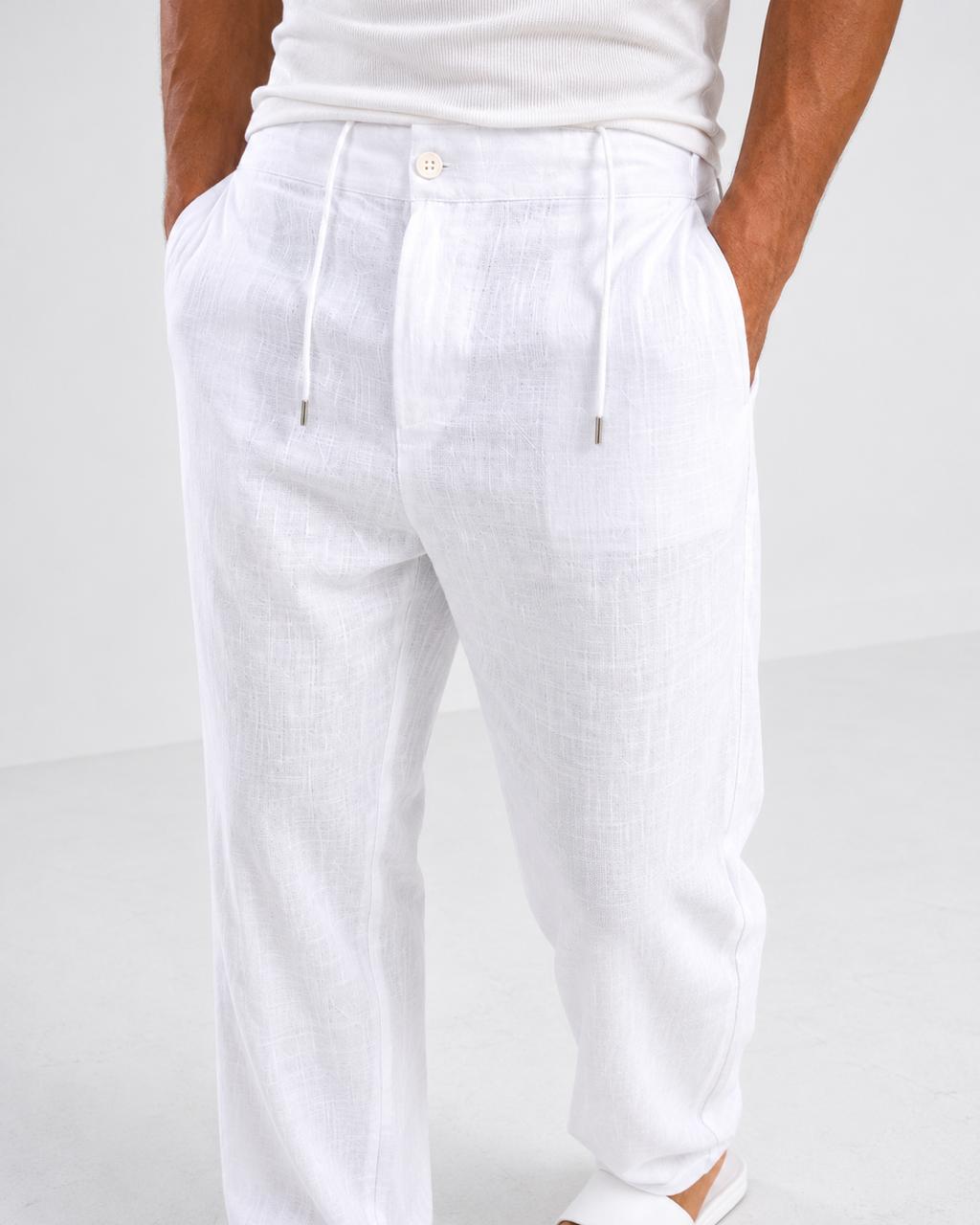 White Linen Drawstring Pants