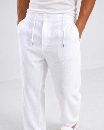 White Linen Drawstring Pants