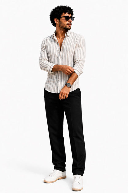 White Grey Textured Striped Shirt